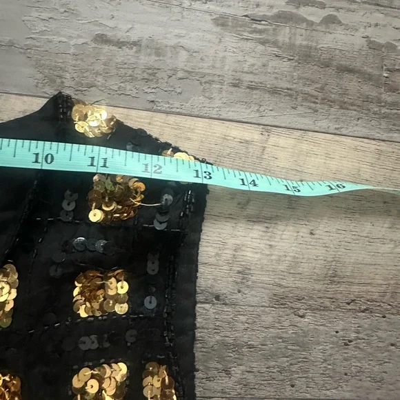 Vintage 1970s RARE 100% Silk Black and Gold Beaded and Sequined Size M Vest - Picture 8 of 10